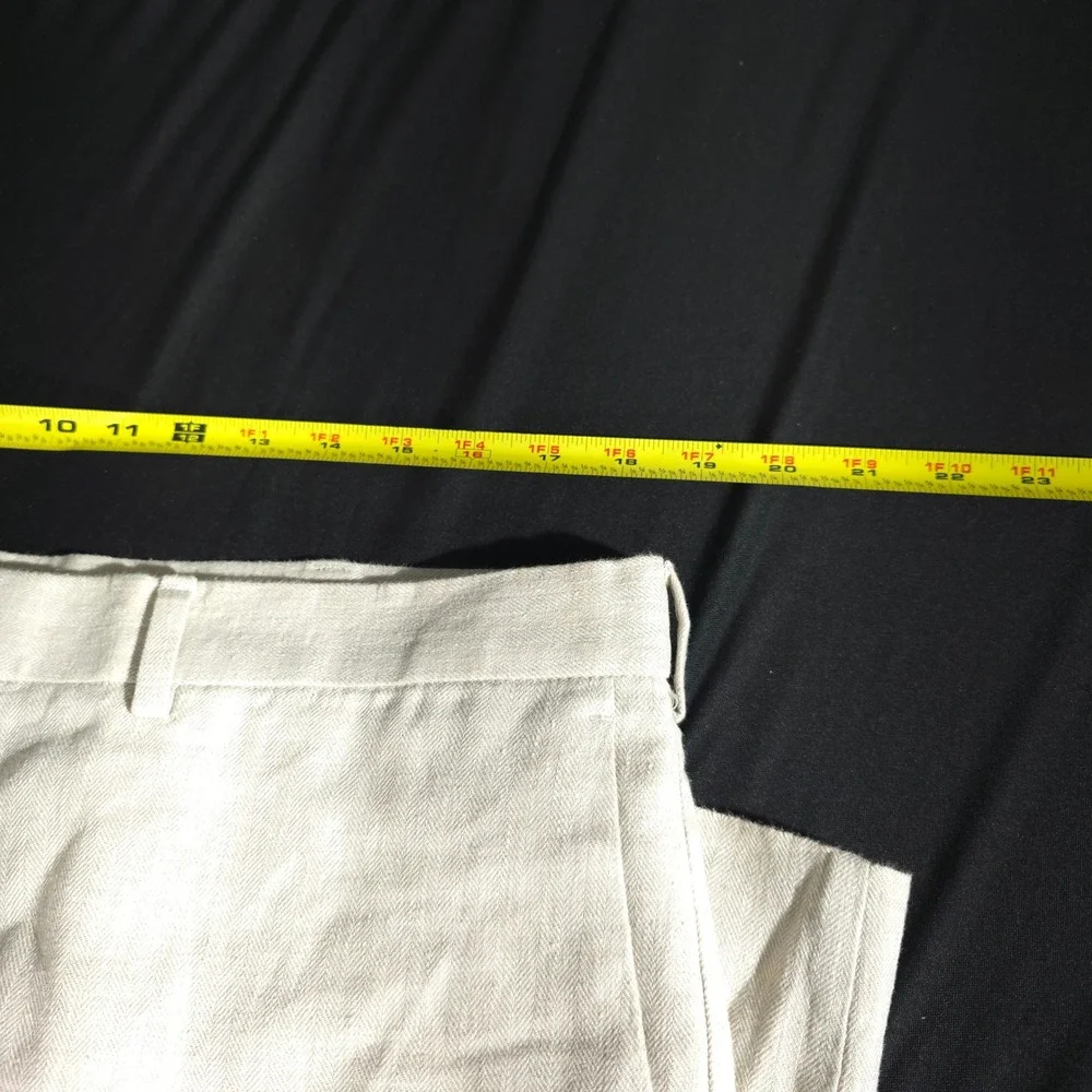 Perry Ellis Linen Blend Pants Mens 36x32 Cream Herringbone Flat Front Straight